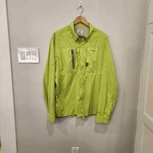 LL Bean Shirt Mens XL Green Button Up Roll Sleeves Vented Back Fishing Hiking